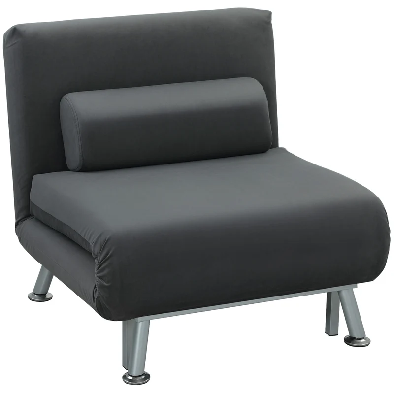 Poltrona Letto Singolo 3 in 1 75x70x75 cm in Tessuto Effetto Lino Grigio Scuro
