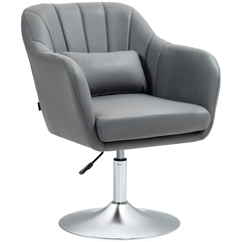 Poltrona Girevole con Cuscino Lombare 60x60x79-91 cm in Tessuto Tecnico Grigio