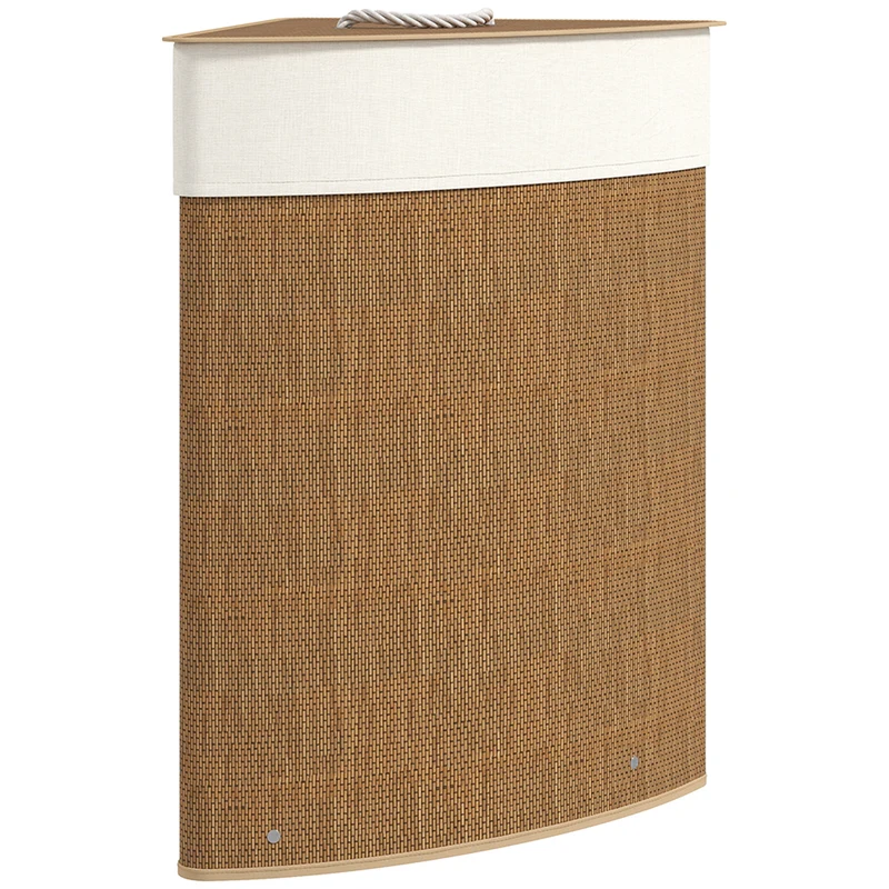Cesto Portabiancheria Angolare da 55L con Sacco Rimovibile 35x35x60 cm in Vimini e Bambù Marrone