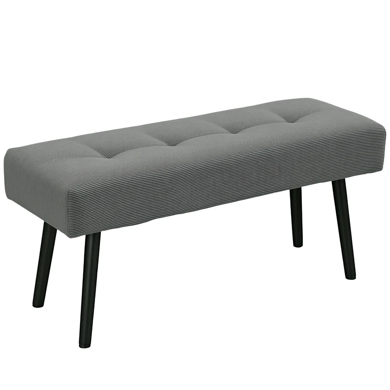 Panca Fondoletto 100x36x45 cm in Tessuto Effetto Velluto a Coste Grigio