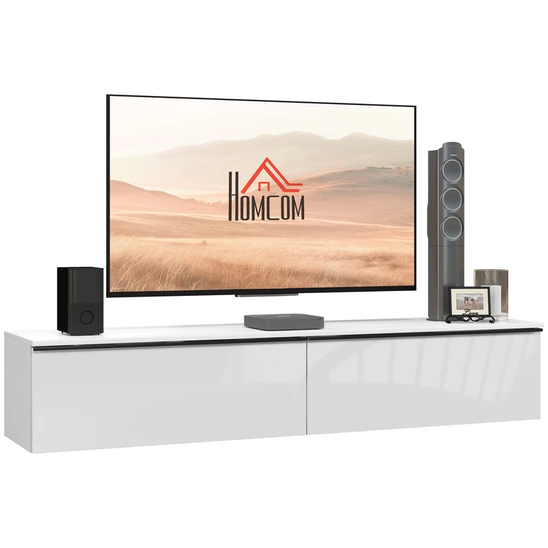 Mobile Sospeso con Armadietti con Ante a Ribalta 160x35x30 cm in Legno Bianco Lucido