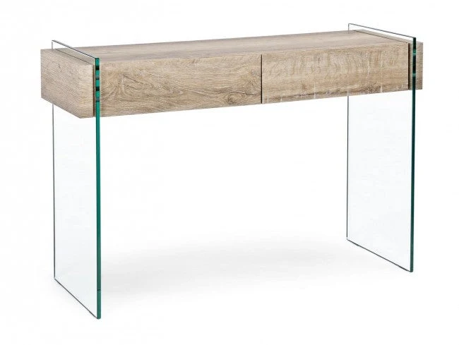 Consolle 2 Cassetti Line Kenya Rettangolare 110x40 in MDF e Vetro