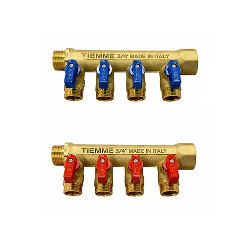 Collettore nino giallo con valvola a sfera 3/4 x 16 4 vie 3/4 x 1/2 x 16