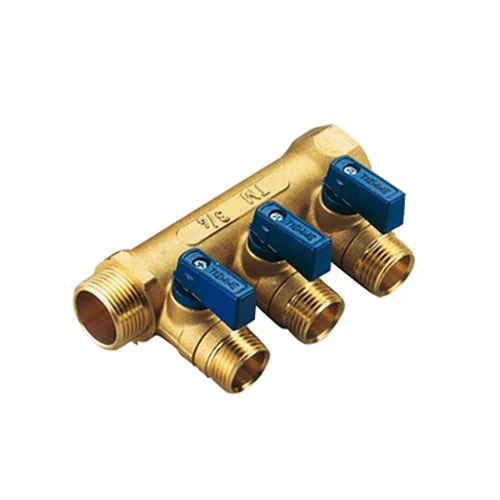 Collettore nino 3 vie con valvole a sfera 3/4 x 1/2 3 vie blu