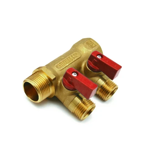 Collettore nino 2 vie con valvole a sfera 3/4 x 1/2 2 vie blu