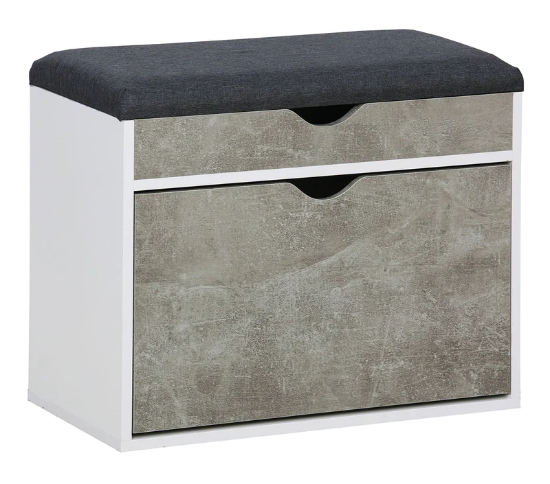 Scarpiera Panca con Scomparto e Cuscino 60x30x50 cm in Truciolare e Poliestere Grigio e Cemento