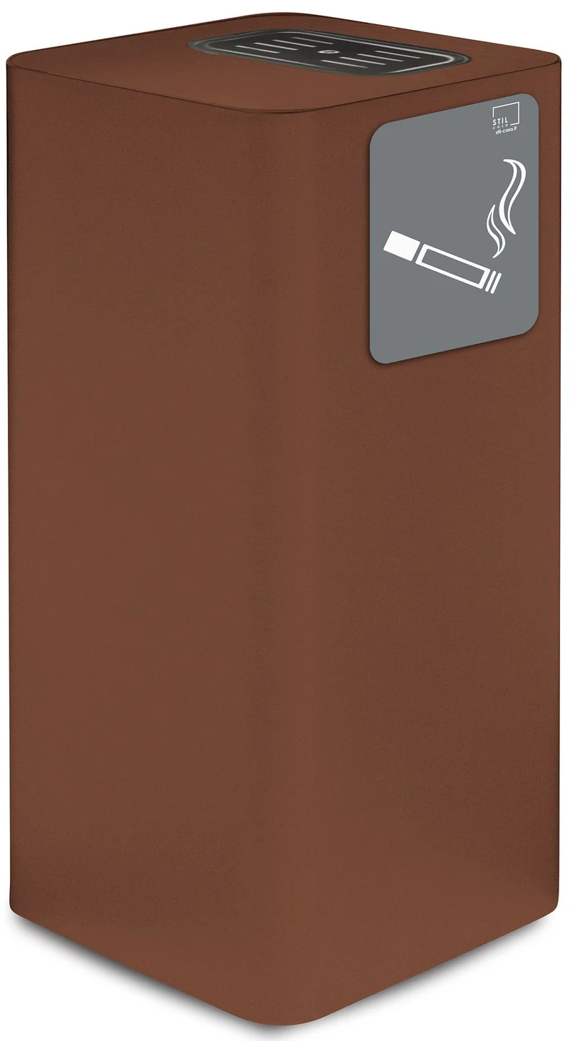 Posacenere da Esterno 30x30xh65 cm In Acciaio Verniciato con Vaschetta Superiore Marrone Seconda Scelta