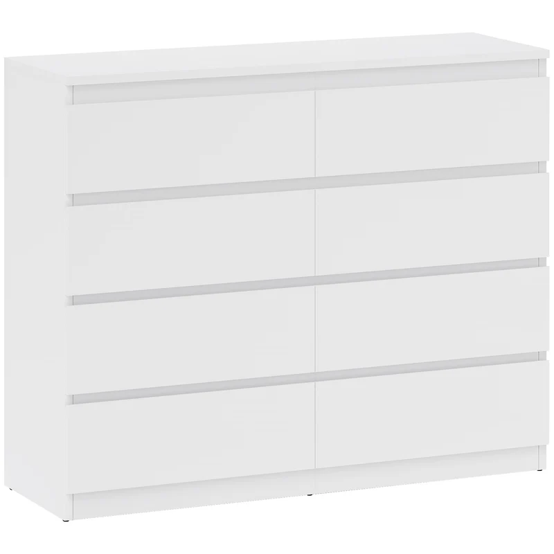 Cassettiera 8 Cassetti 120x39x100 cm con Maniglie Scanalate in Legno Bianco
