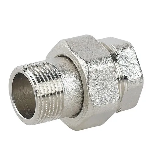 Raccordo diritto 3 pz mf sede piana in ottone nichelato c/guarnizione 1/2