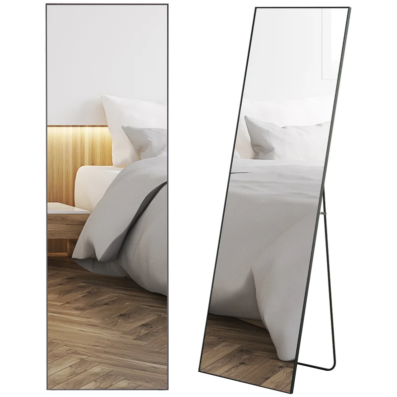 Specchio a Figura Intera da Terra o a Parete 50x2x161,5 cm in Metallo e Lega di Alluminio Nero