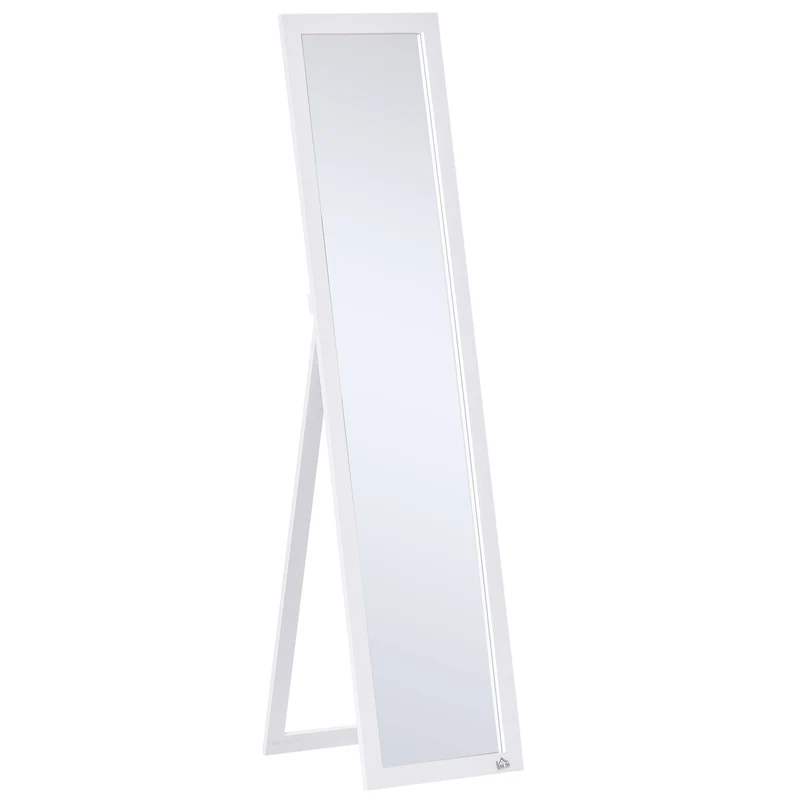 Specchio a Figura Intera da Terra o a Parete 37x37x154 cm in Legno e Vetro Bianco