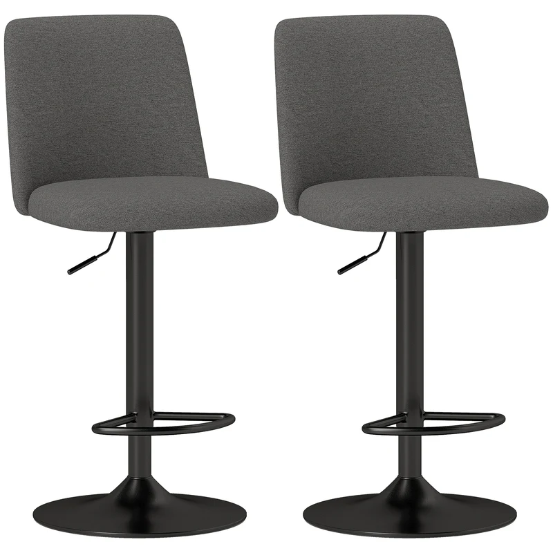 Set 2 Sgabelli da Bar Girevoli 44x53x91-111A cm in Tessuto Effetto Lino Grigio Scuro