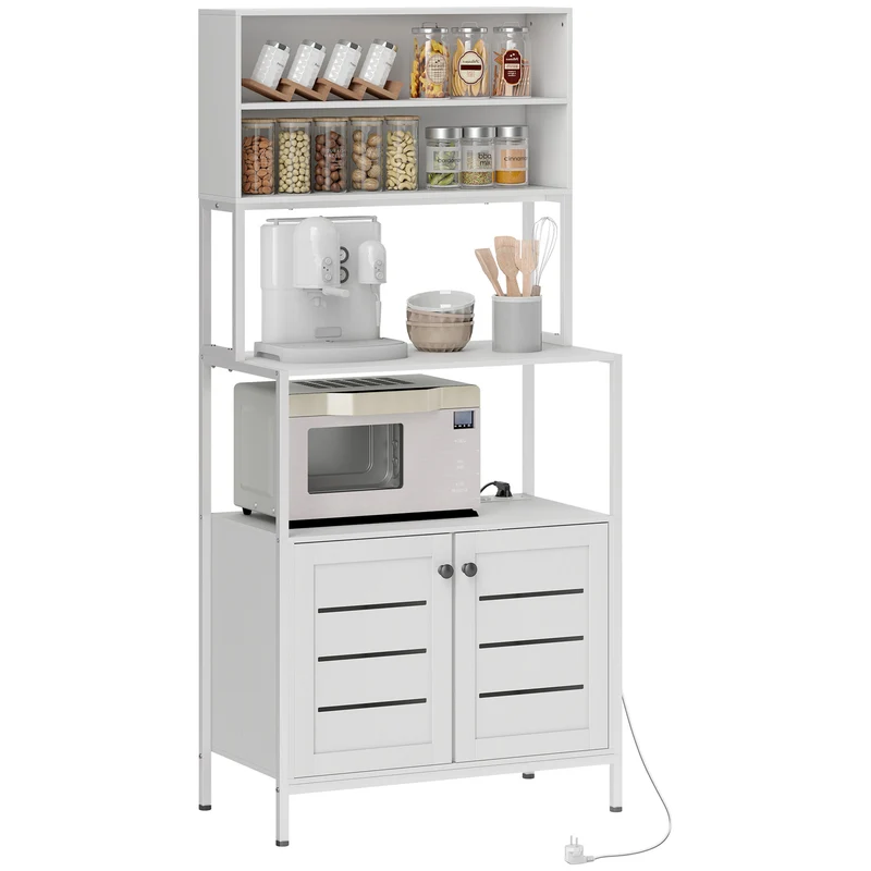 Credenza Cucina Mobile Dispensa 80x42x171 cm in Legno e Acciaio Bianco
