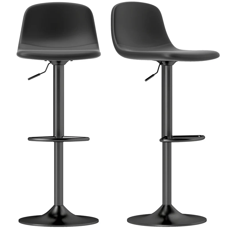 Set 2 Sgabelli da Bar con Schienale e Altezza Regolabile in Pelle PU Nero