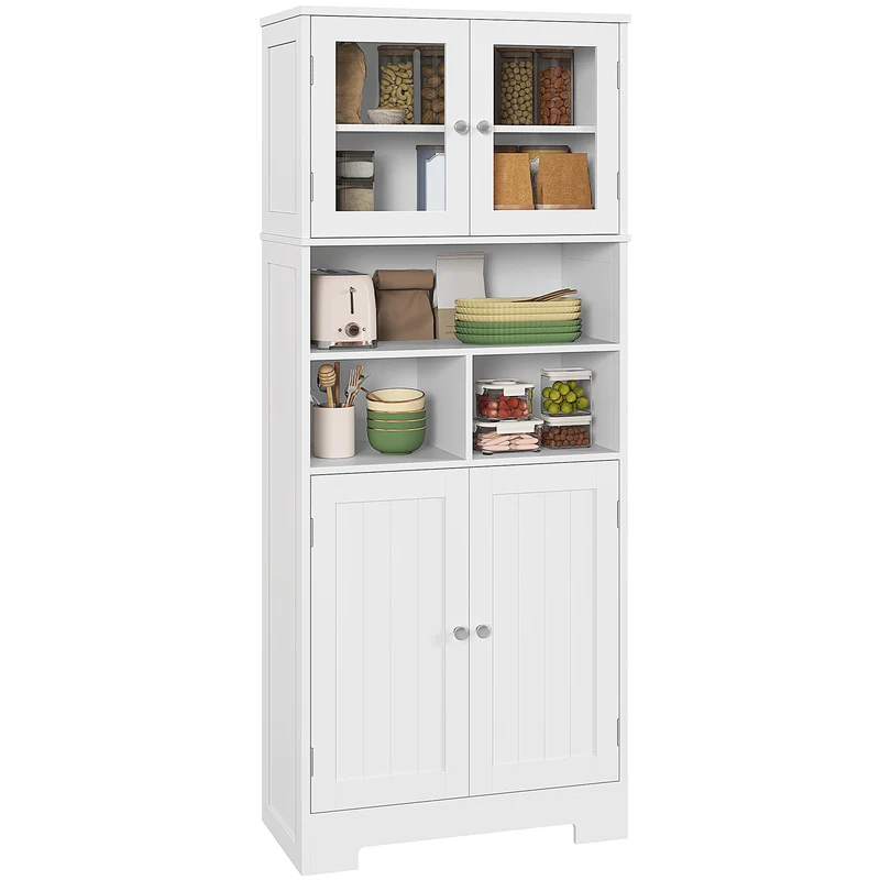 Credenza Cucina 60x30x145,5 cm con Armadietti e Vani a Giorno in Truciolare Bianco