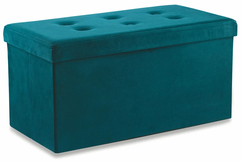 Baule Cassapanca Pouf Contenitore in Velluto Soriani Petrolio