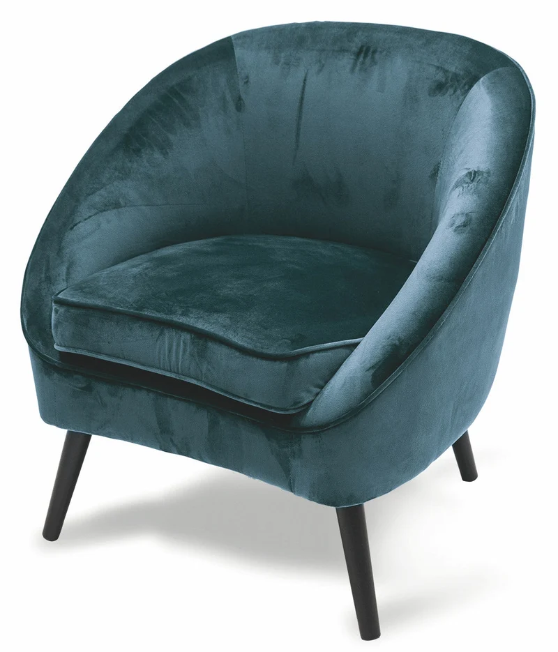 Poltrona Imbottita in Velluto con Gambe in Legno Soriani Blu