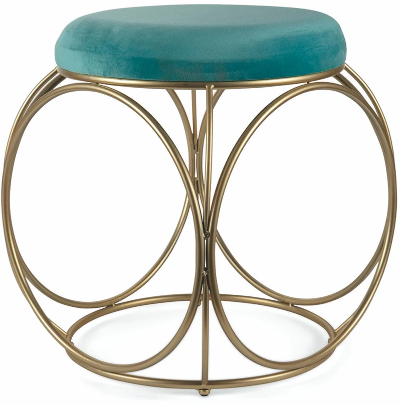 Sgabello Tondo Ø40x46 cm in Ferro e Velluto Soriani Verde Tiffany