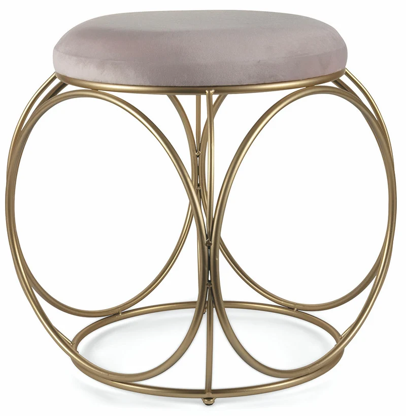 Sgabello Tondo Ø40x46 cm in Ferro e Velluto Soriani Rosa Cipria