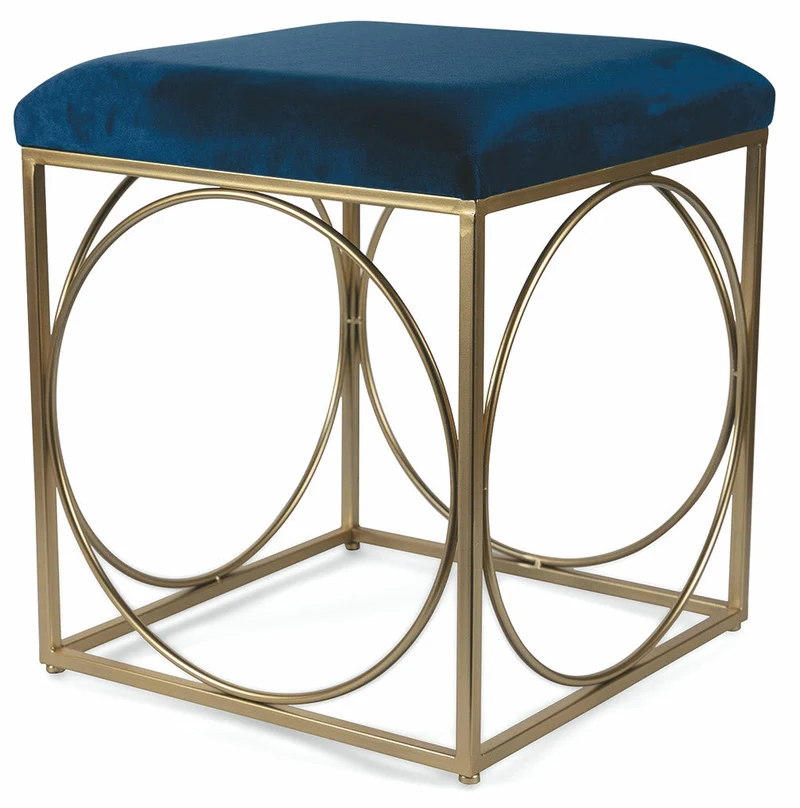 Sgabello Quadrato 40x40x46 cm in Ferro e Velluto Soriani Blu