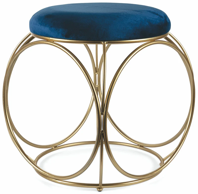 Sgabello Tondo Ø40x46 cm in Ferro e Velluto Soriani Blu