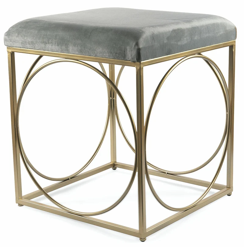 Sgabello Quadrato 40x40x46 cm in Ferro e Velluto Soriani Grigio
