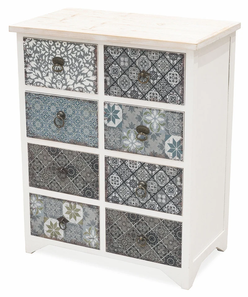 Mobile 8 Cassetti 65x37x81 cm in Legno Soriani Bianco Anticato