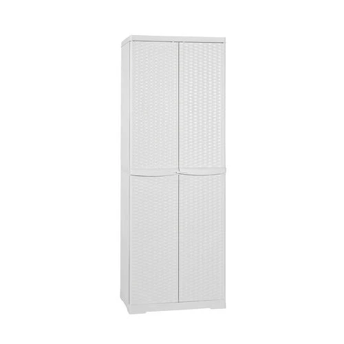 Mobiletto in polipropilene 4 ripiani in rattan h.178 l cm. 65 x p cm. 45 bianco