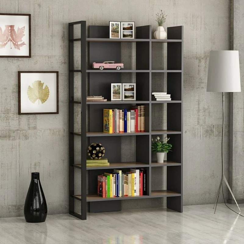 Libreria 94x160 cm Leno antracite ripiani noce