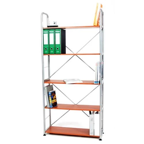 Book Libreria con Struttura in Acciaio 5 Piani in Mdf Color Ciliegio 85X30X180Cm
