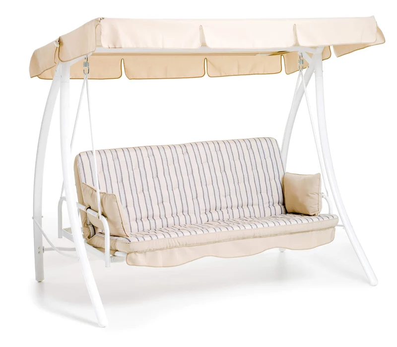 Dondolo 3 Posti da Giardino 198x140x174 cm Schienale Reclinabile per Funzione Letto Marrakech Bianco e Beige