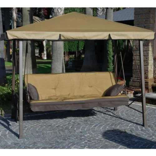 Pagoda a Dondolo 3 Posti in Ferro con Rivestimento Seduta e Funzione Letto 247X138X201 Cm