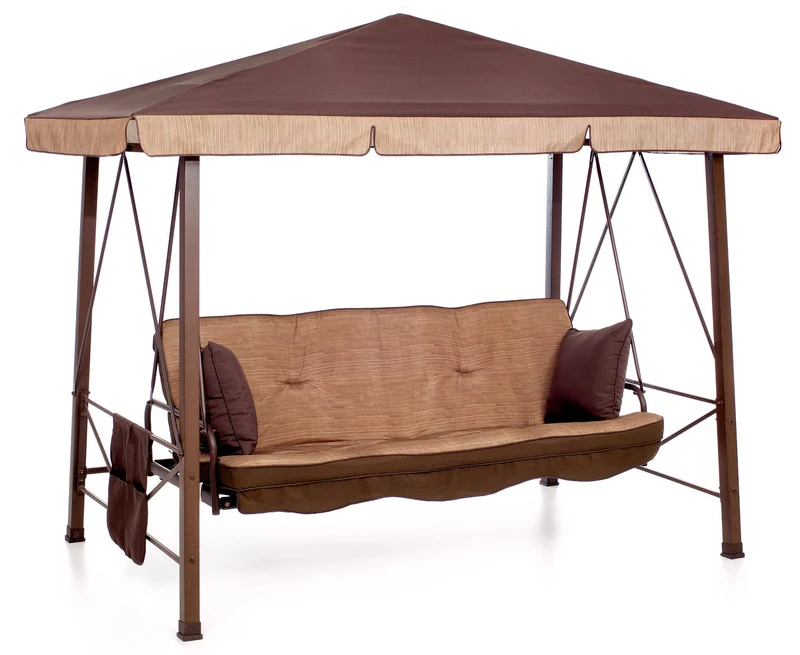 Dondolo Pagoda 3 Posti 247x138x201 cm Schienale Reclinabile per Funzione Letto Martinica Marrone