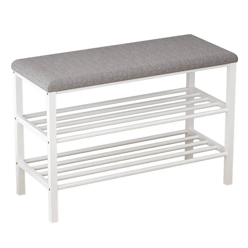 Panca da Ingresso Scarpiera 80x30x50 cm in Metallo e Tessuto Domus Bianco/Grigio