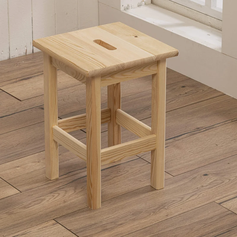 Sgabello Quadro 30x30x44 cm in Legno Pino Naturale non Verniciato