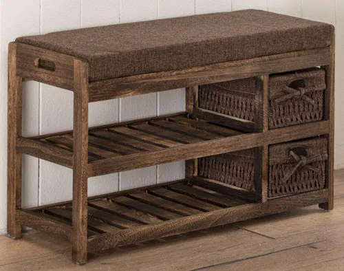 Panca da Ingresso Scarpiera 70x28x43 cm in Legno Massello Fumer Kyoto Noce