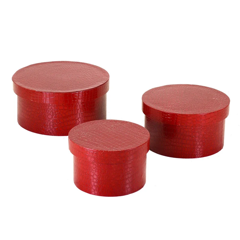 Set 3 Scatole in Similpelle rosso tondo