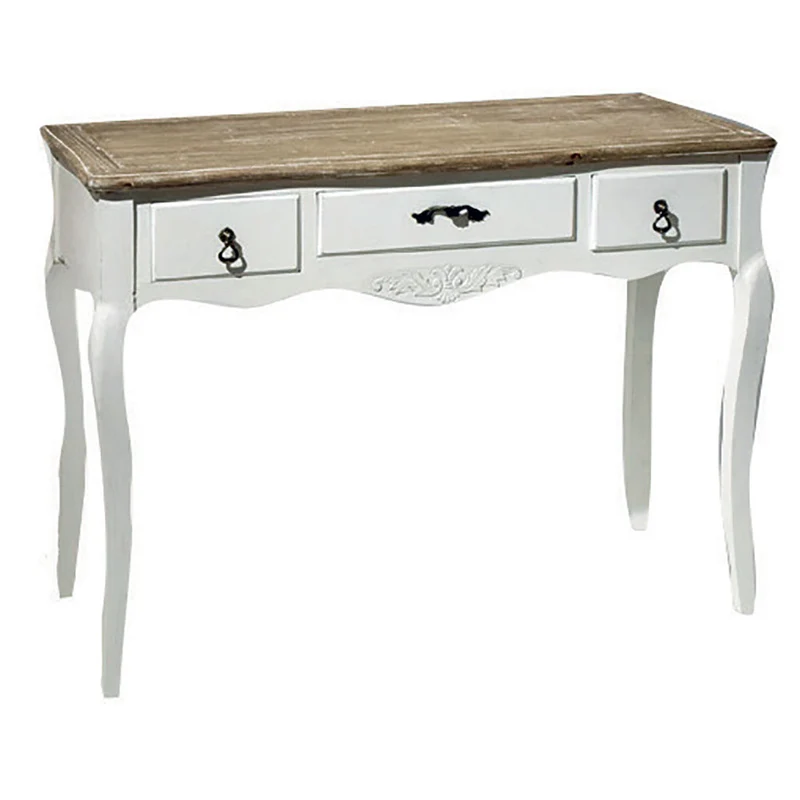 Tavolo Consolle in Legno 3 Cassetti 108x48x80cm Country Bianca