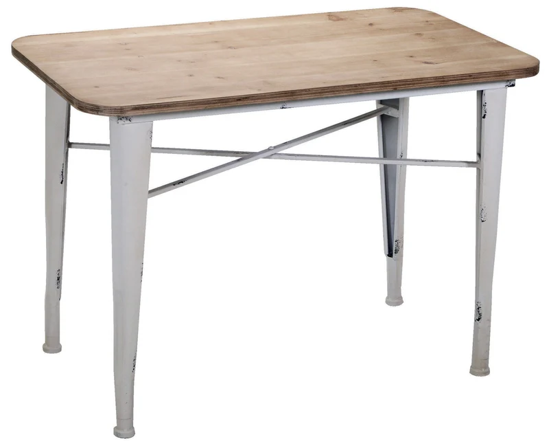 Tavolino Rettangolare in Metallo Top in Legno Edimburgo Bianco