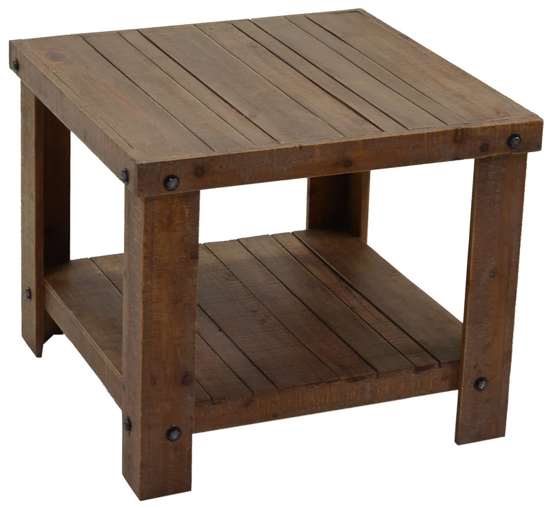 Tavolino Quadrato in Legno di Abete e MDF 2 Piani Ankara