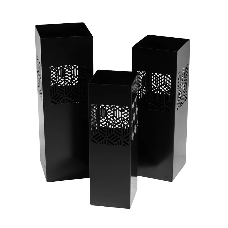 Set 3 Portaombrelli in Metallo 20x20H60cm Geometrie Nero