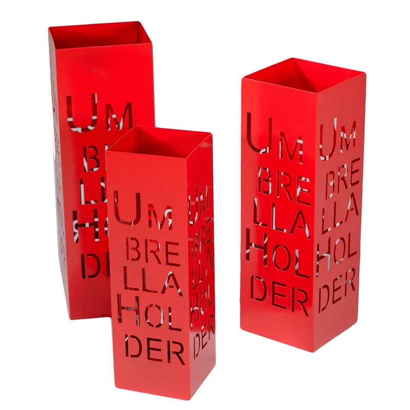 Set 3 Portaombrelli in Metallo 20x20H60cm Umbrella Rosso