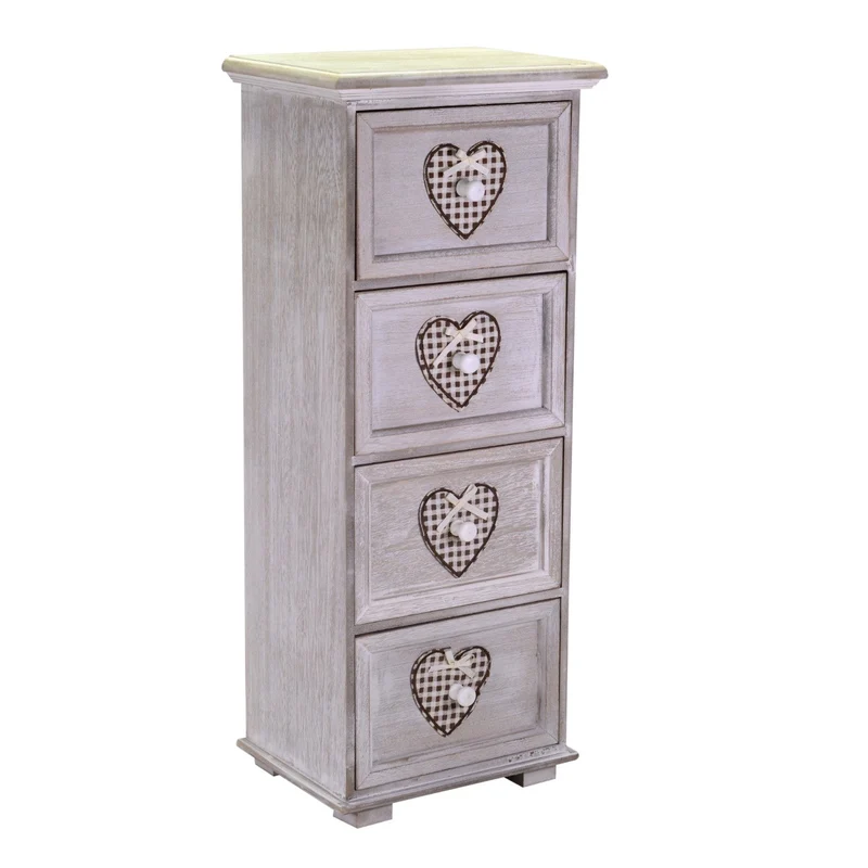 Cassettiera in Legno 4 Cassetti 29x22H71,5cm Demetra Cuore