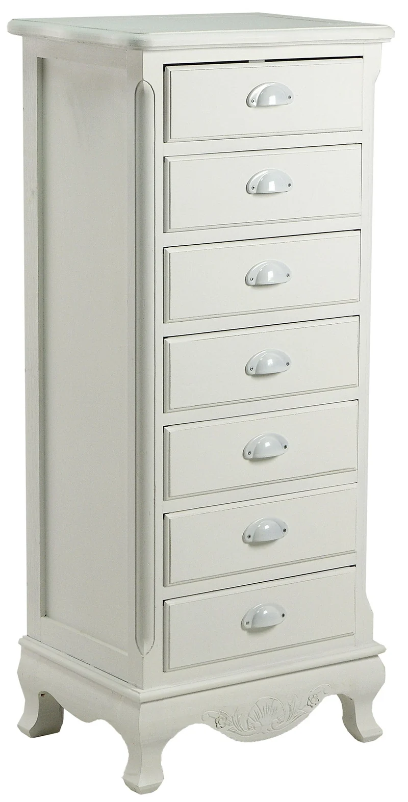 Cassettiera in Legno 7 Cassetti Basilea Bianco Anticato