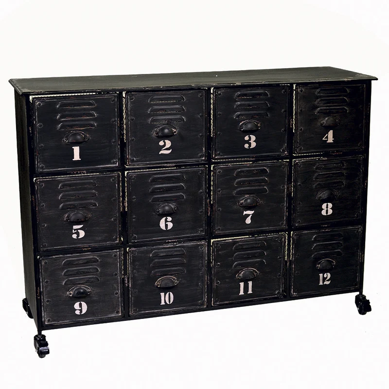 Cassettiera in Ferro 12 Cassetti e Ruote 127x39,5x92cm Iron Nera