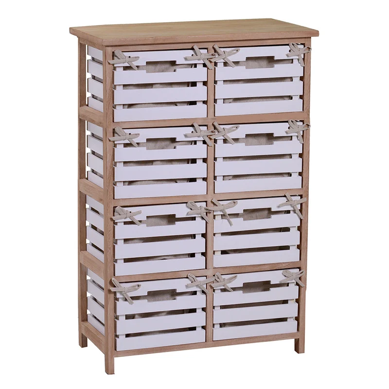 Cassettiera 8 Cassetti in Legno 58x30x85cm Arianna Naturale e Bianca