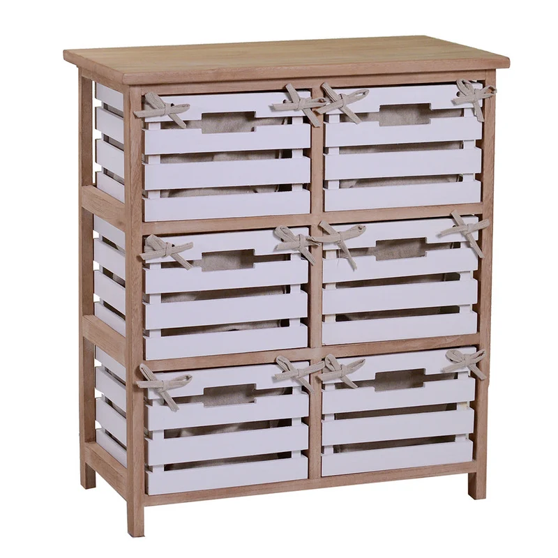 Cassettiera 6 Cassetti in Legno 58x30x66cm Arianna Naturale e Bianca