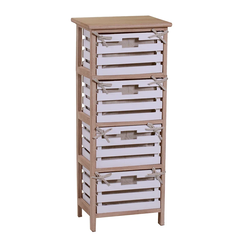 Cassettiera 4 Cassetti in Legno 35x27x85cm Arianna Naturale e Bianca