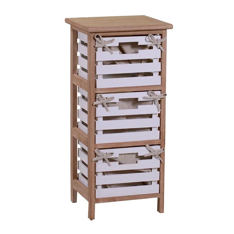 Cassettiera 3 Cassetti in Legno 30x27x66cm Arianna Naturale e Bianca