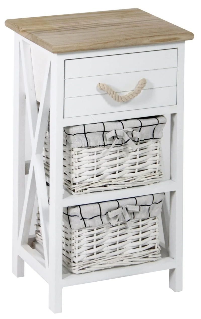 Cassettiera 1 Cassetto 2 Cesti 32x26x55 cm in Legno Massello Fumer kate Bianca